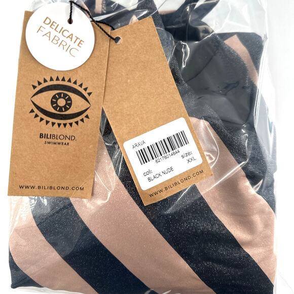 Biliblond Black Nude Arava Stripes Swimsuit Size XXL - Picture 9 of 11